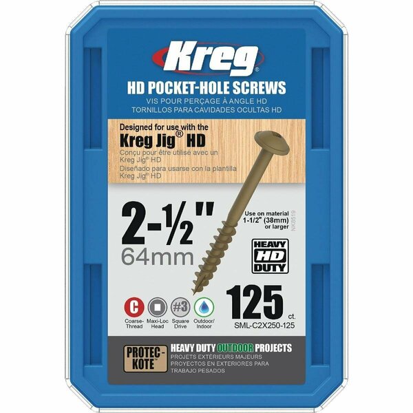 Kreg Jig HD #14 2-1/2 In. Coarse Washer Head Pocket Hole Screw, 125PK SML-C2X250-125